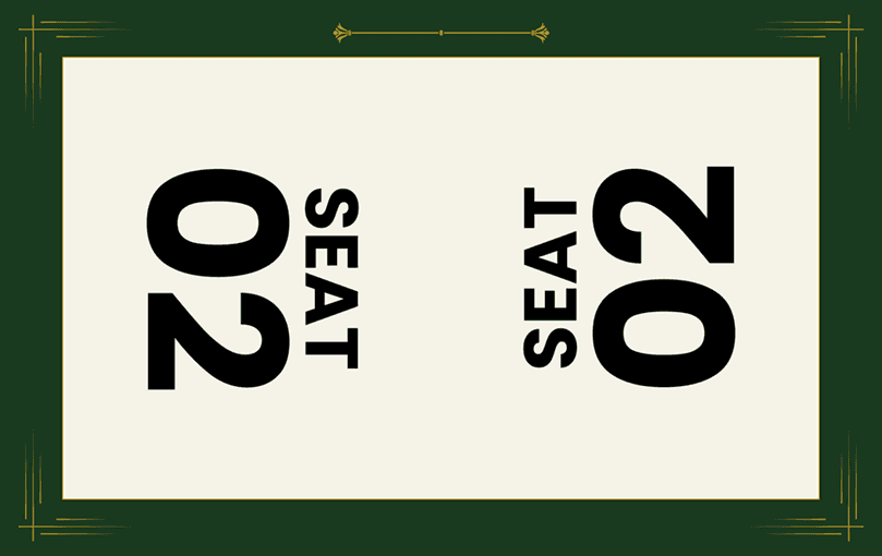 Branded seat and table numbering cards produced for the venue